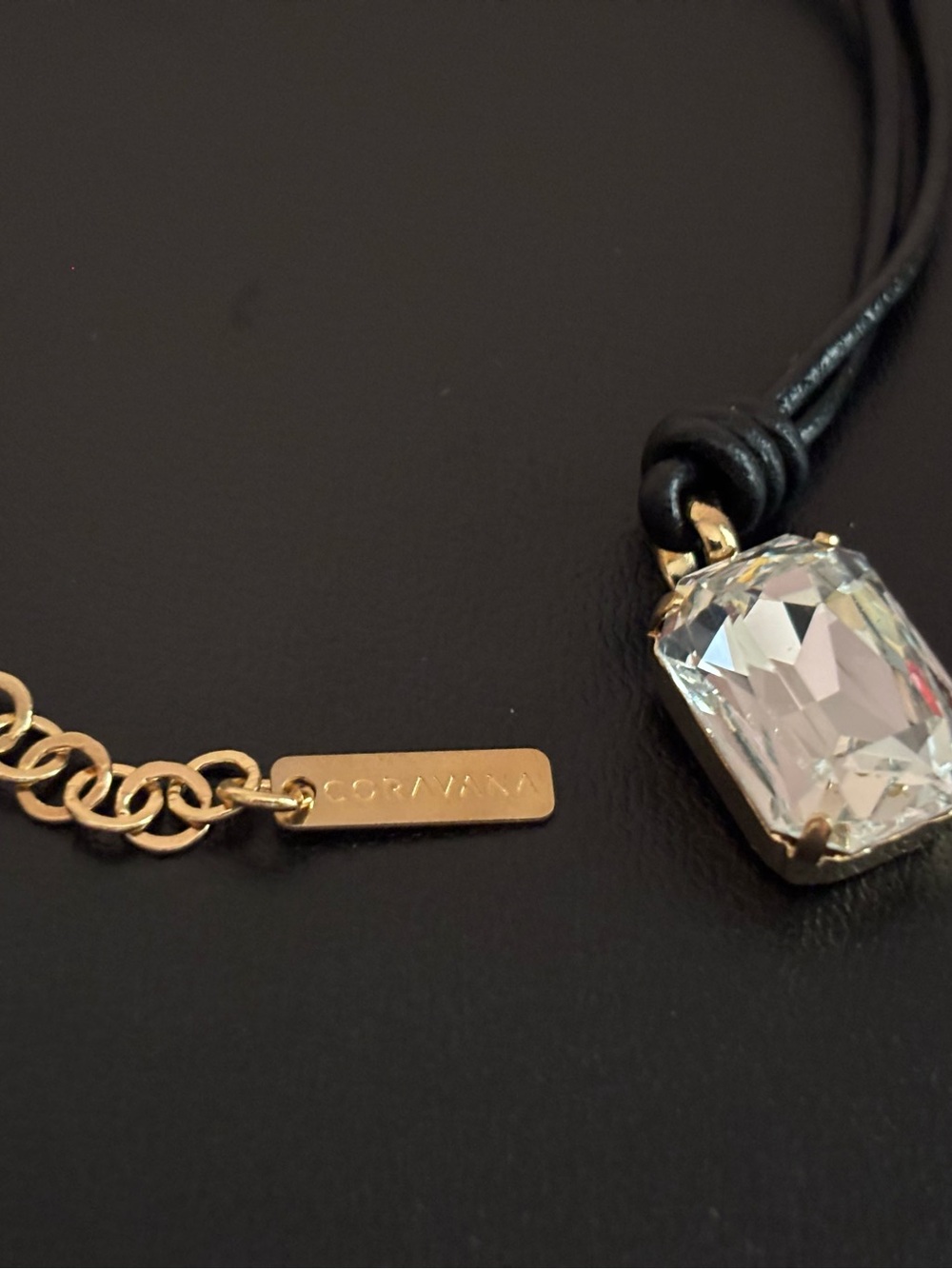 Coravana Gold Crystal Pendant Necklace with Black Cord